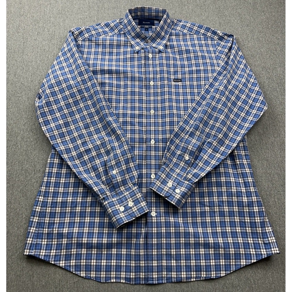 Faconnable‎ Classique Mens Large Blue Plaid Long Sleeve Button Down Shirt